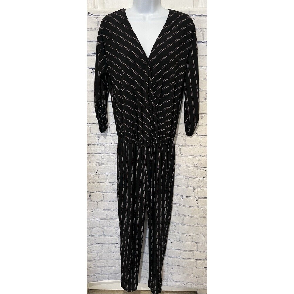 Peyton Jensen Evereve Womens Leona Surplice Jumpsuit Black Elastic Waist Small